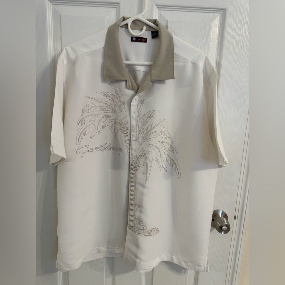 Men's Casual Beige Shirt with Palm Design
